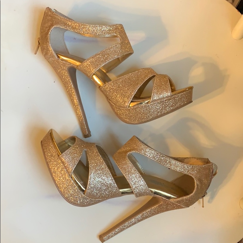 Gold Open Toe Stilettos